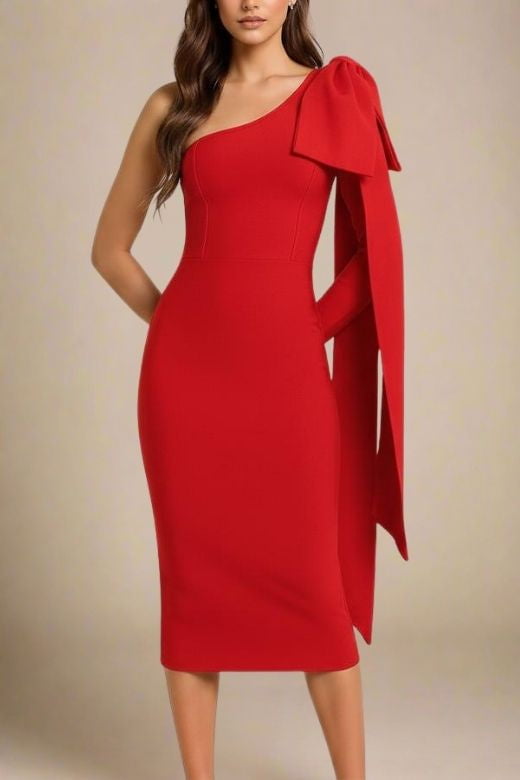 Lela Long Sleeve Bandage Midi Dress - Lipstick Red