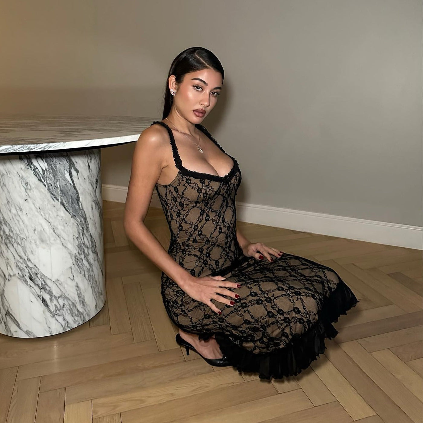 Obscure Affection Lace Ruffled Midi Dress 3