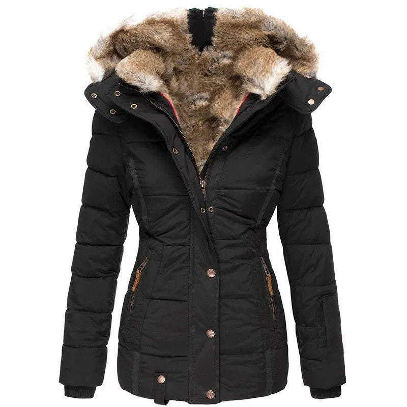 Faux Fur Hooded Zip Front Puffer Jacket