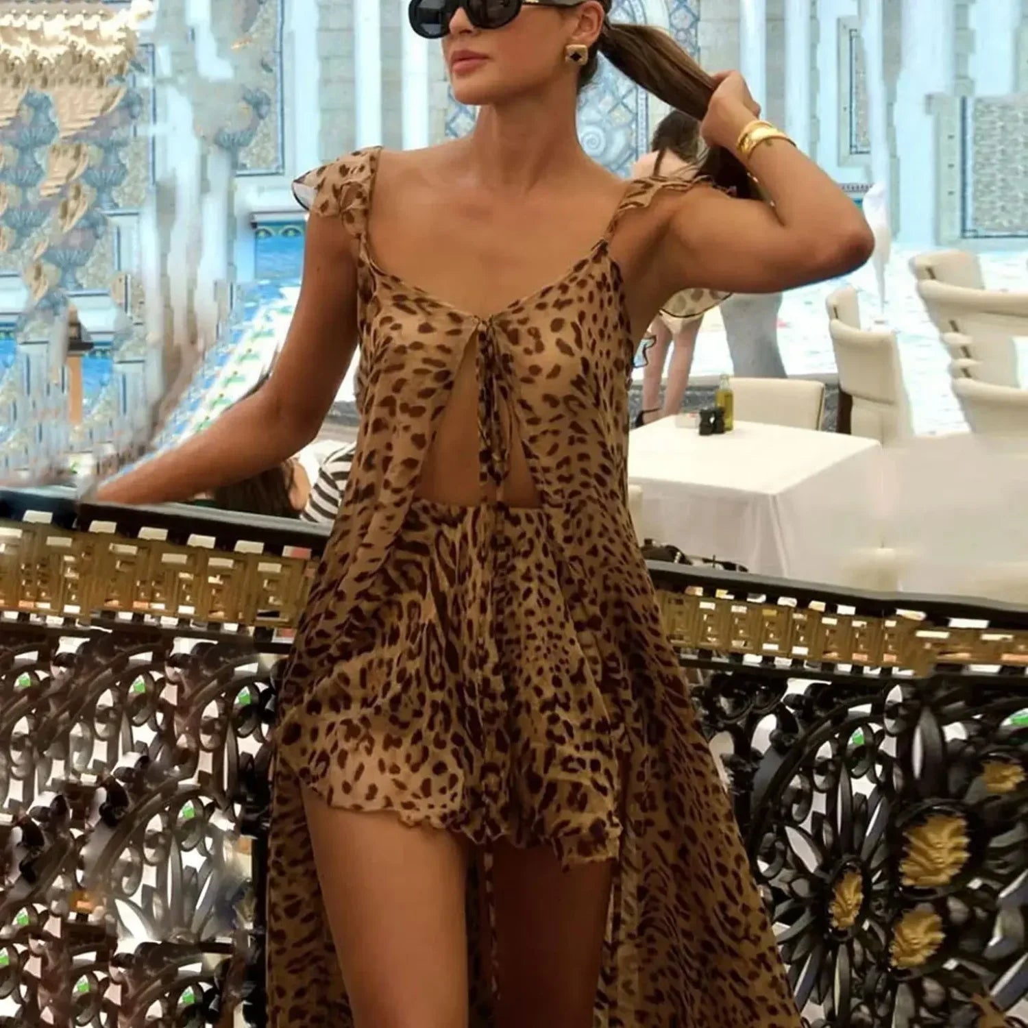 Leopard Chiffon Two-piece Cover Up