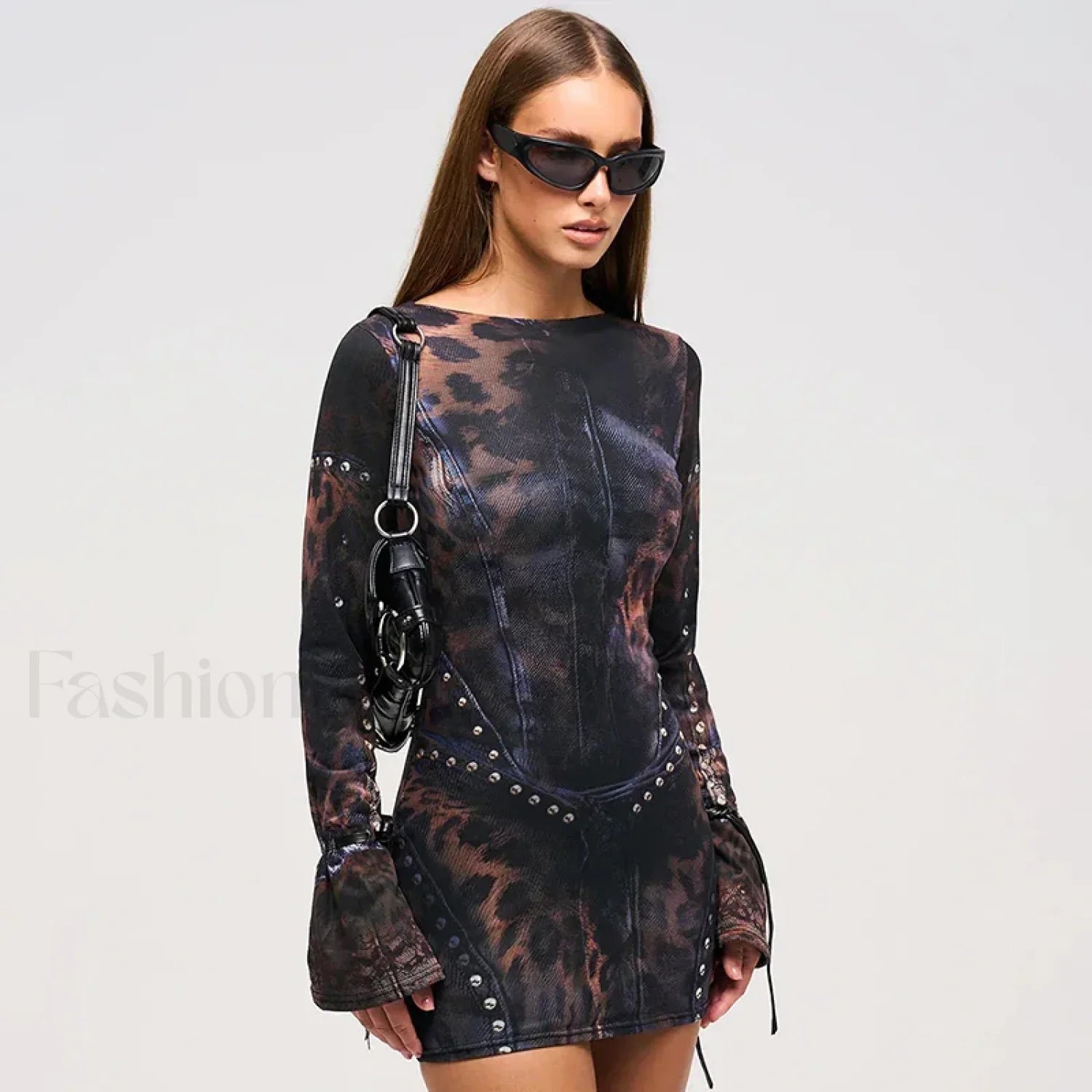 Leopard Flared Sleeve Mini Dress