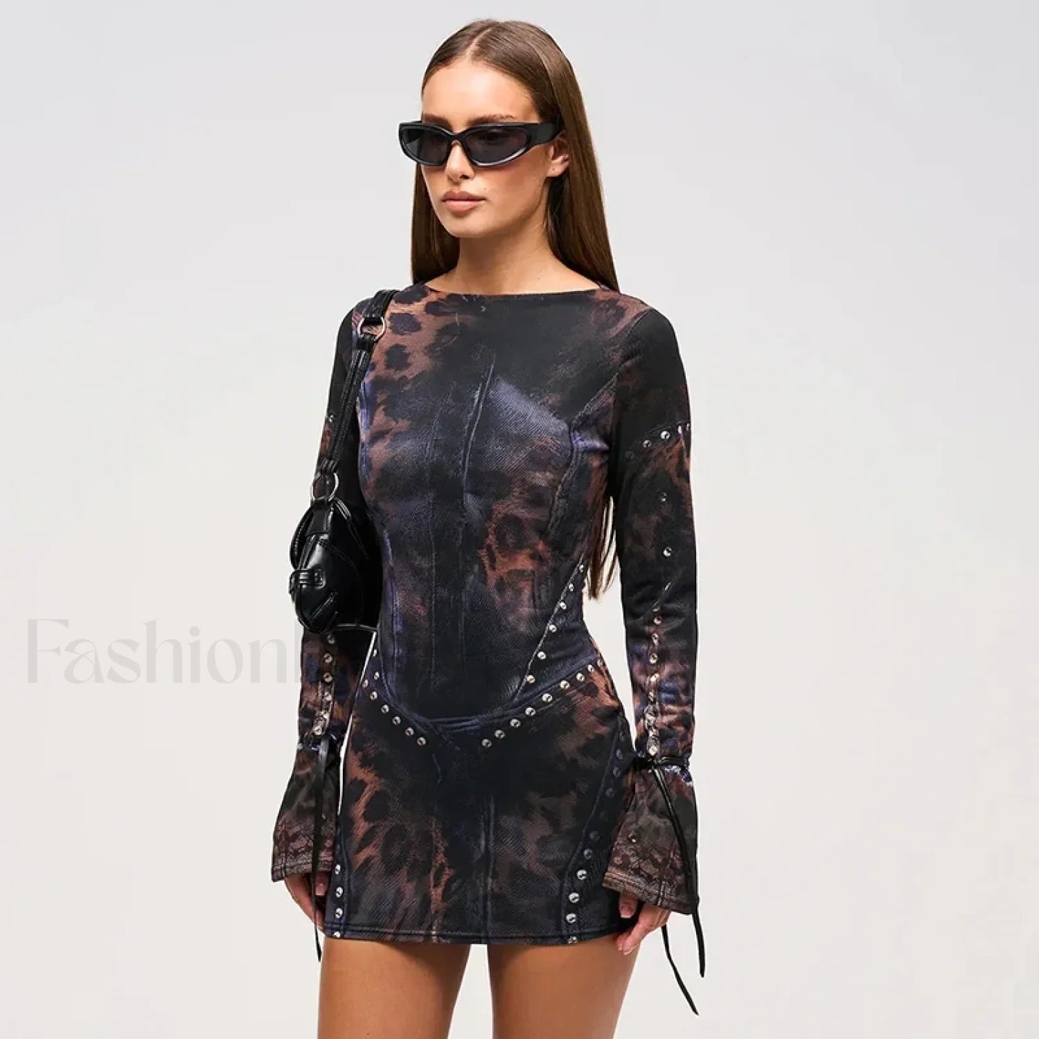 Leopard Flared Sleeve Mini Dress BLACK / S