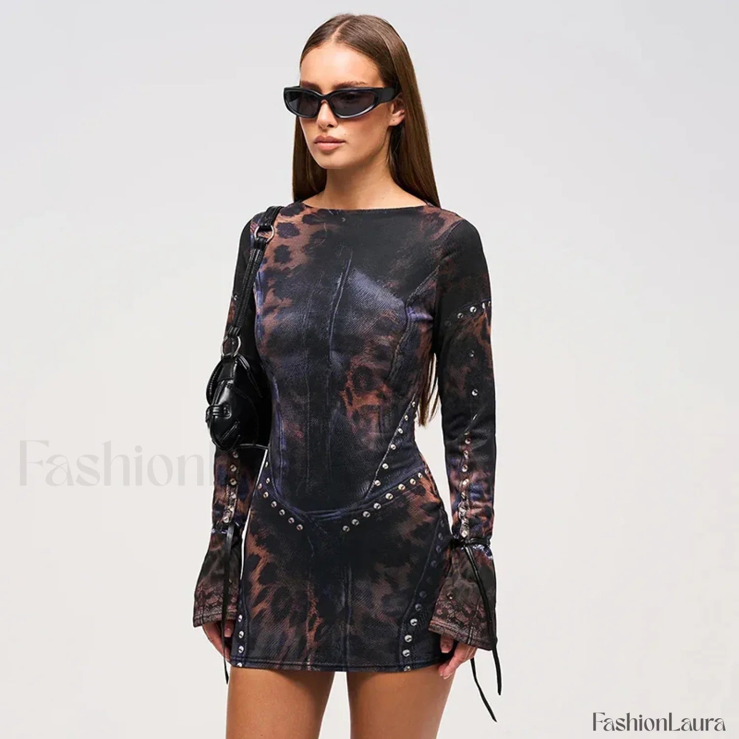Leopard Flared Sleeve Mini Dress