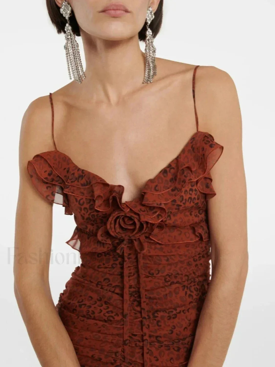 Leopard Flower Ruffle Maxi Dress