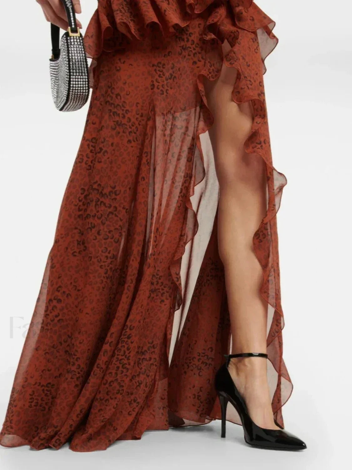 Leopard Flower Ruffle Maxi Dress