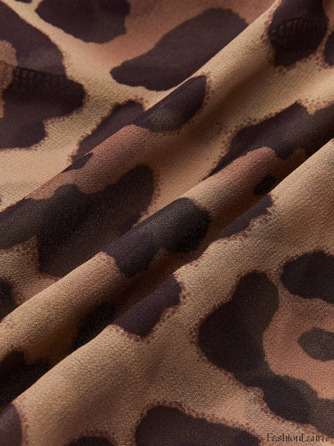 Leopard Print Semi-Sheer Ruffle V-Neck Blouse