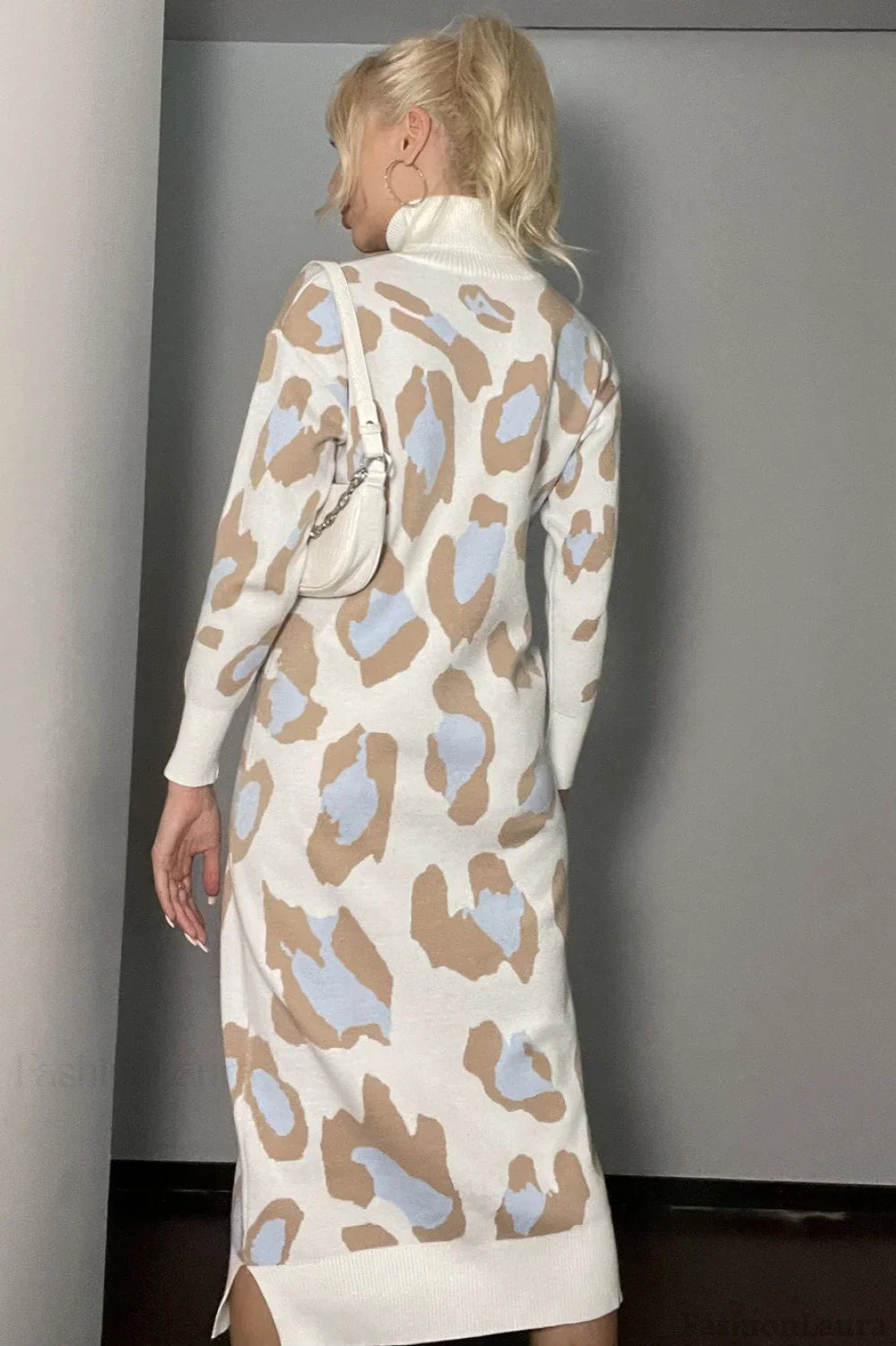 Leopard Print Turtleneck Sweater Dress
