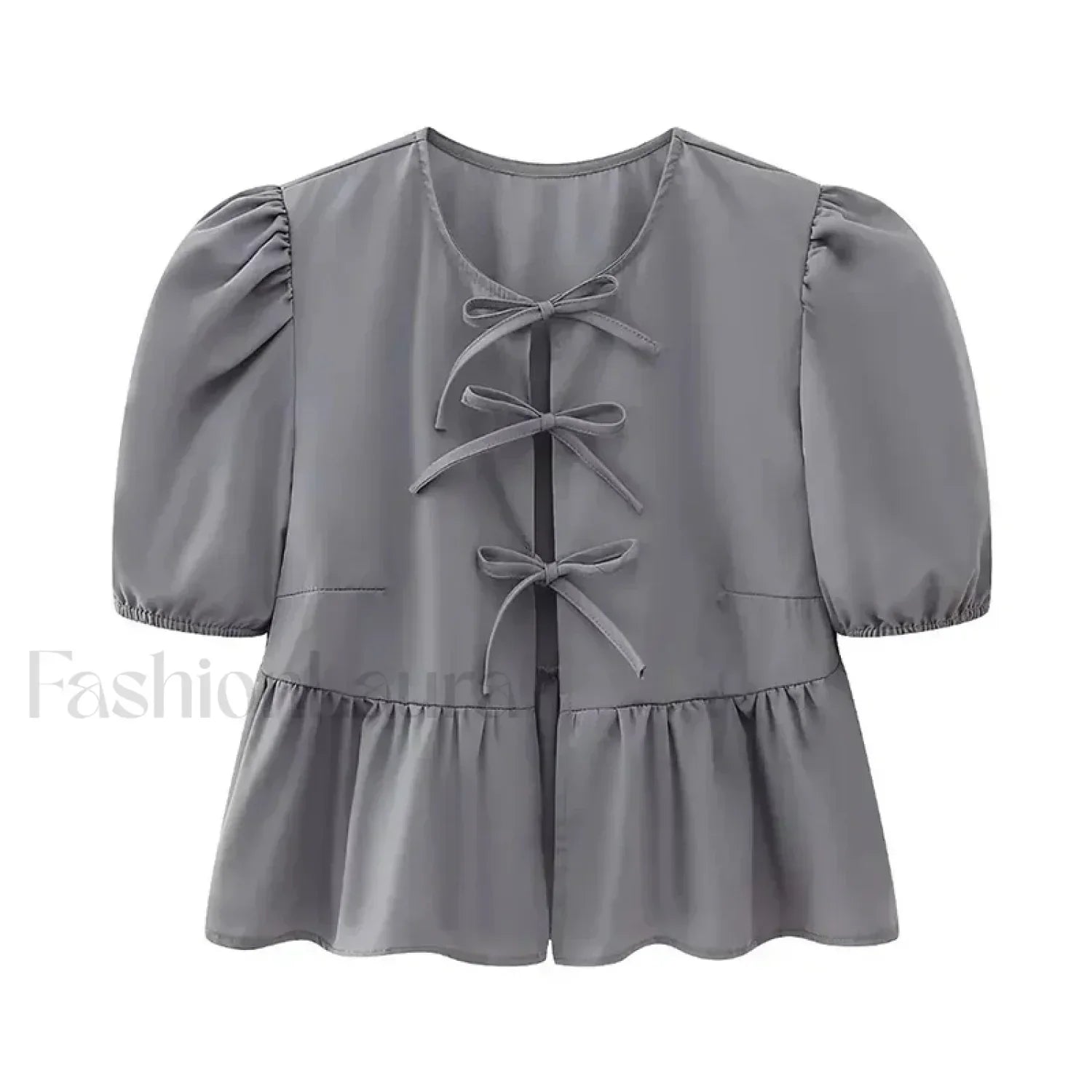 Leopard Sweet Bubble Casual Shirt Blouse GRAY / XS