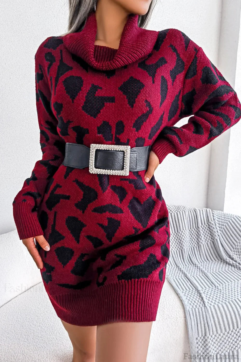 Leopard Turtleneck Sweater Dress