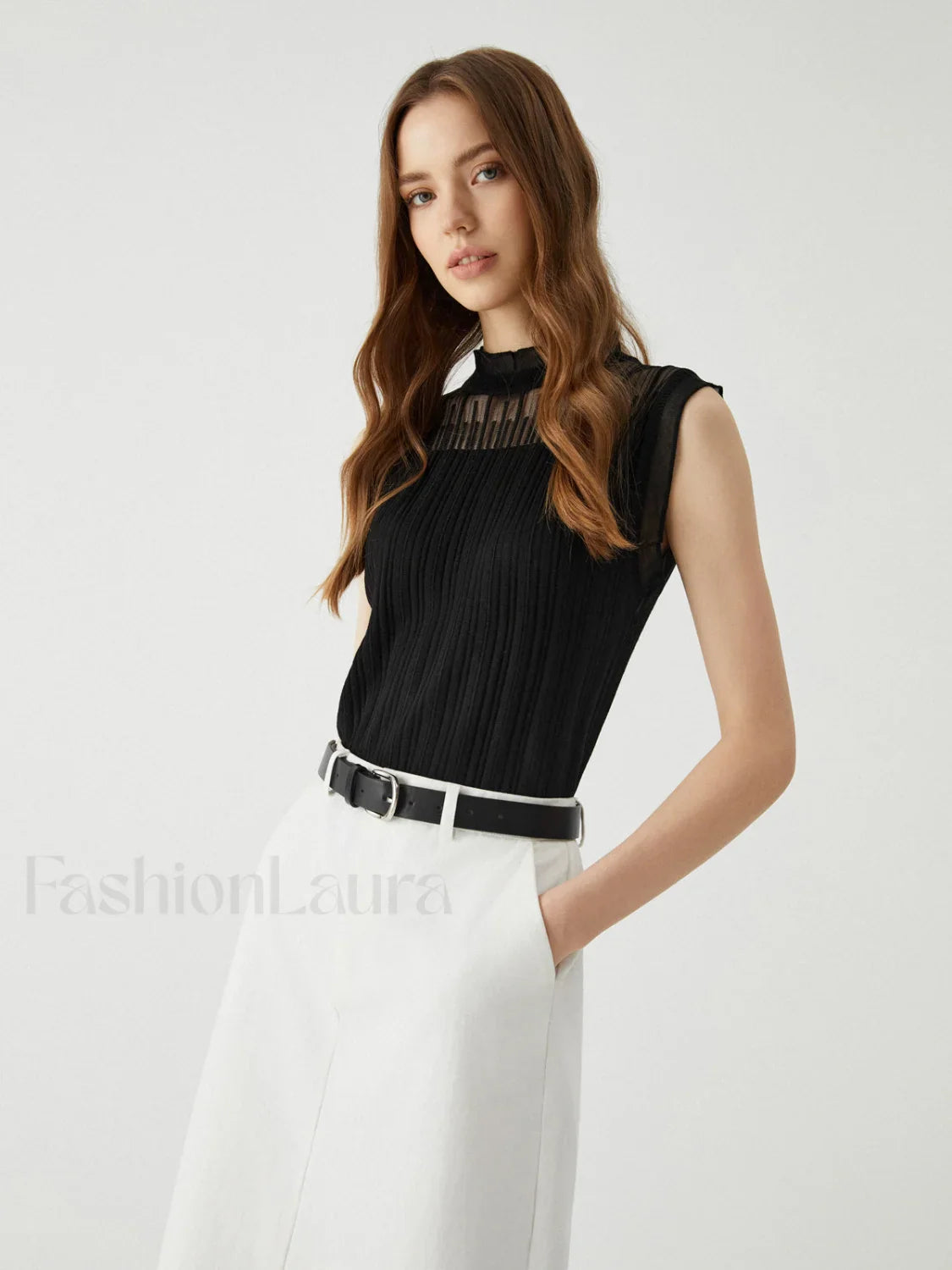 Lettuce Trim Patchwork Trendy Sleeveless Sweater Vest