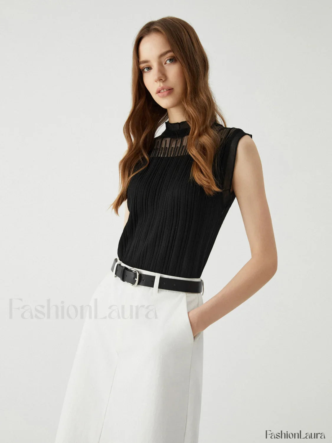 Lettuce Trim Patchwork Trendy Sleeveless Sweater Vest