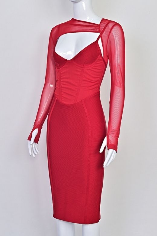 Lexi Long Sleeve Bodycon Midi Dress - Lipstick Red