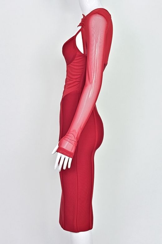 Lexi Long Sleeve Bodycon Midi Dress - Lipstick Red