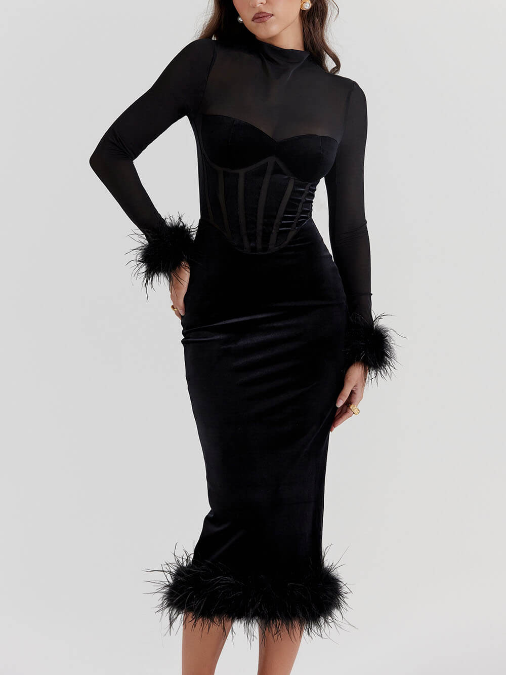 in Elegance Velvet - Black Velvet Midi Dress