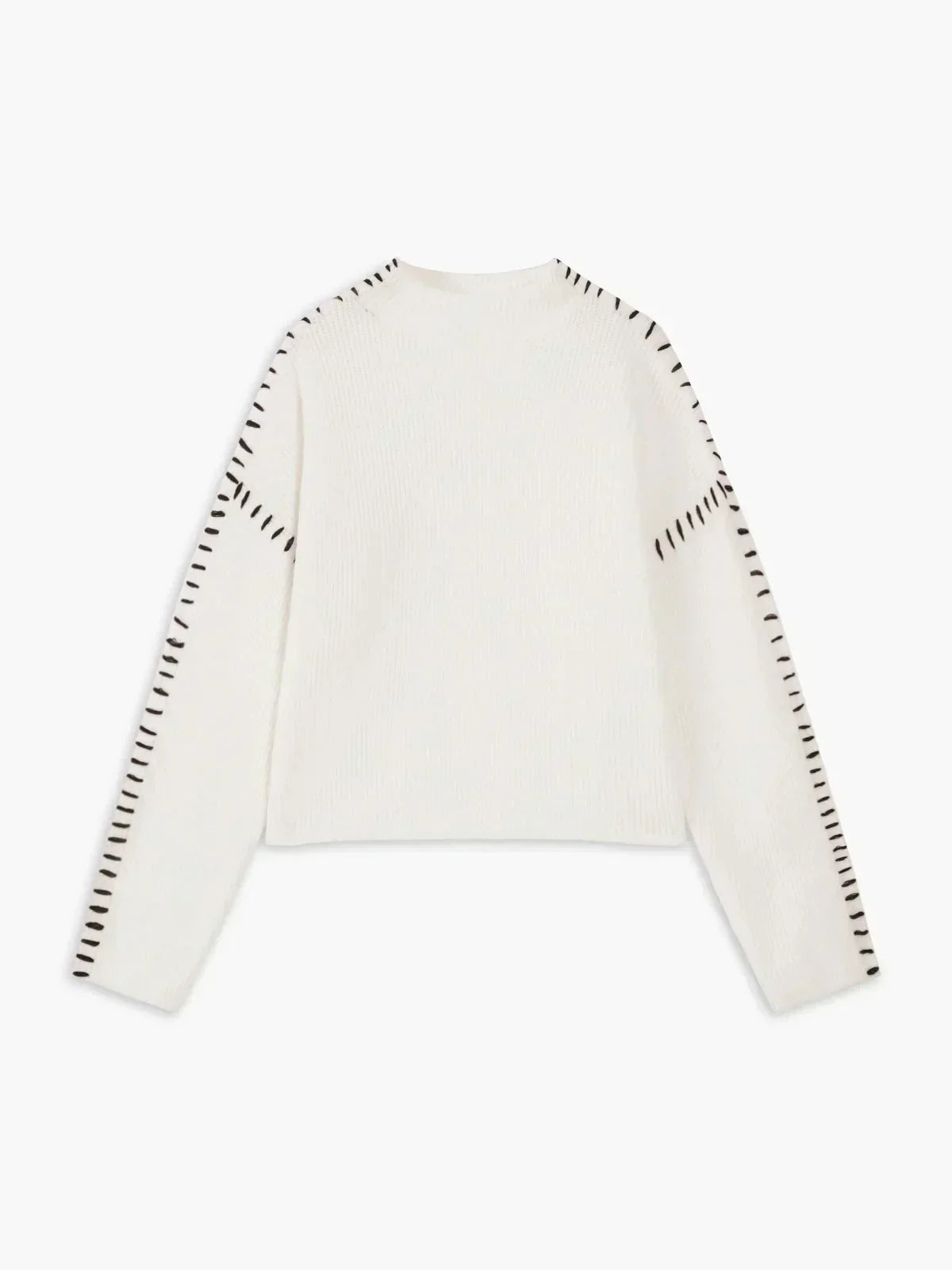 Mock Neck Whipstitch Trim Drop Shoulder Sweater