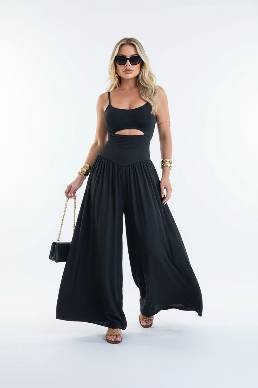 Elegant Backless Summer Jumpsuit with Adjustable Straps & Wide Leg
