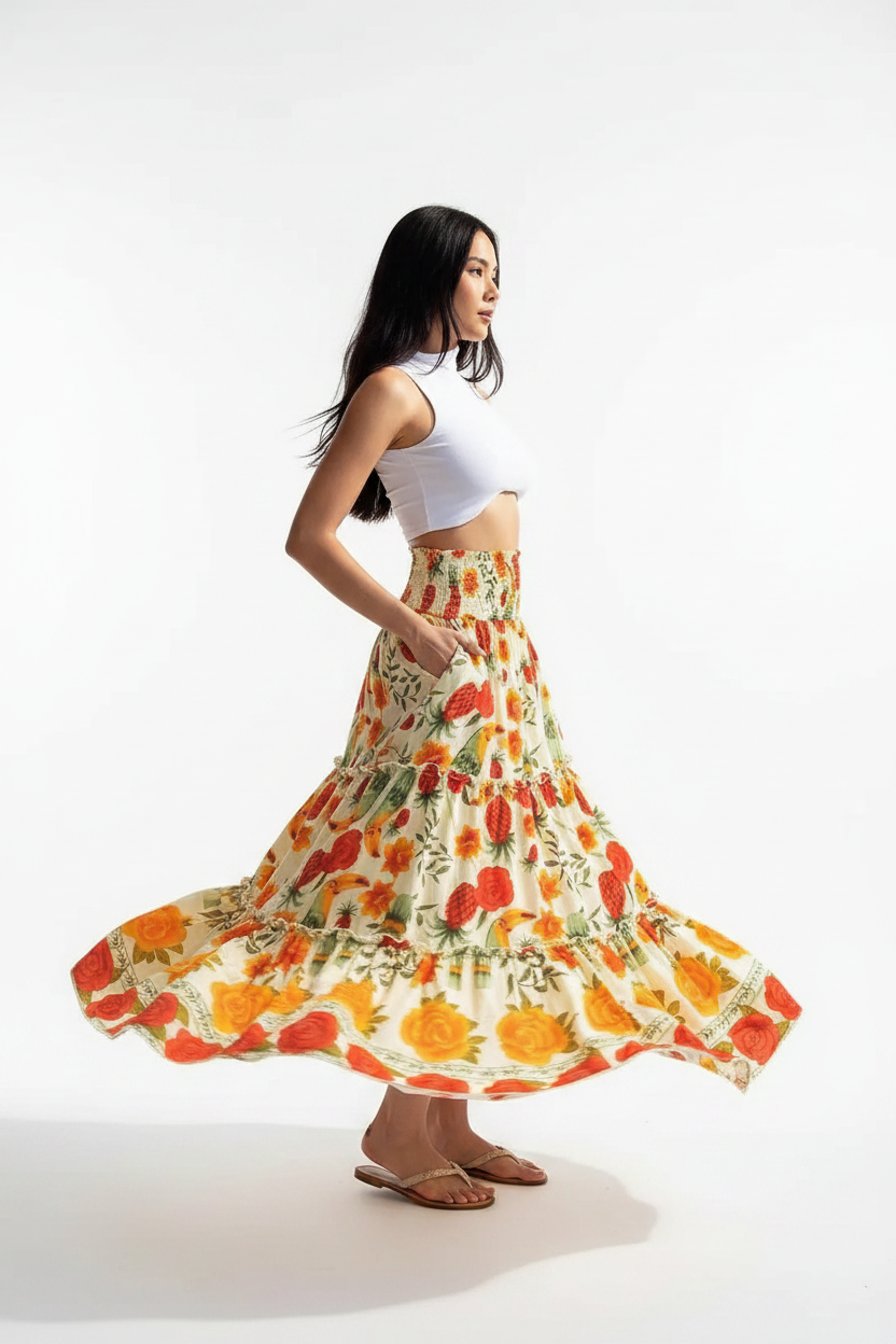 Multicolor Maxi Skirt Floral Print Viscose