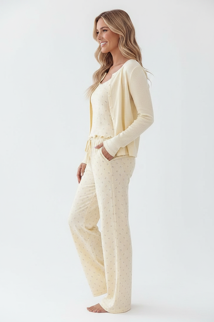 Floral Pajama Set | Soft Cami & Cardigan with Pockets | Cozy Loungewea