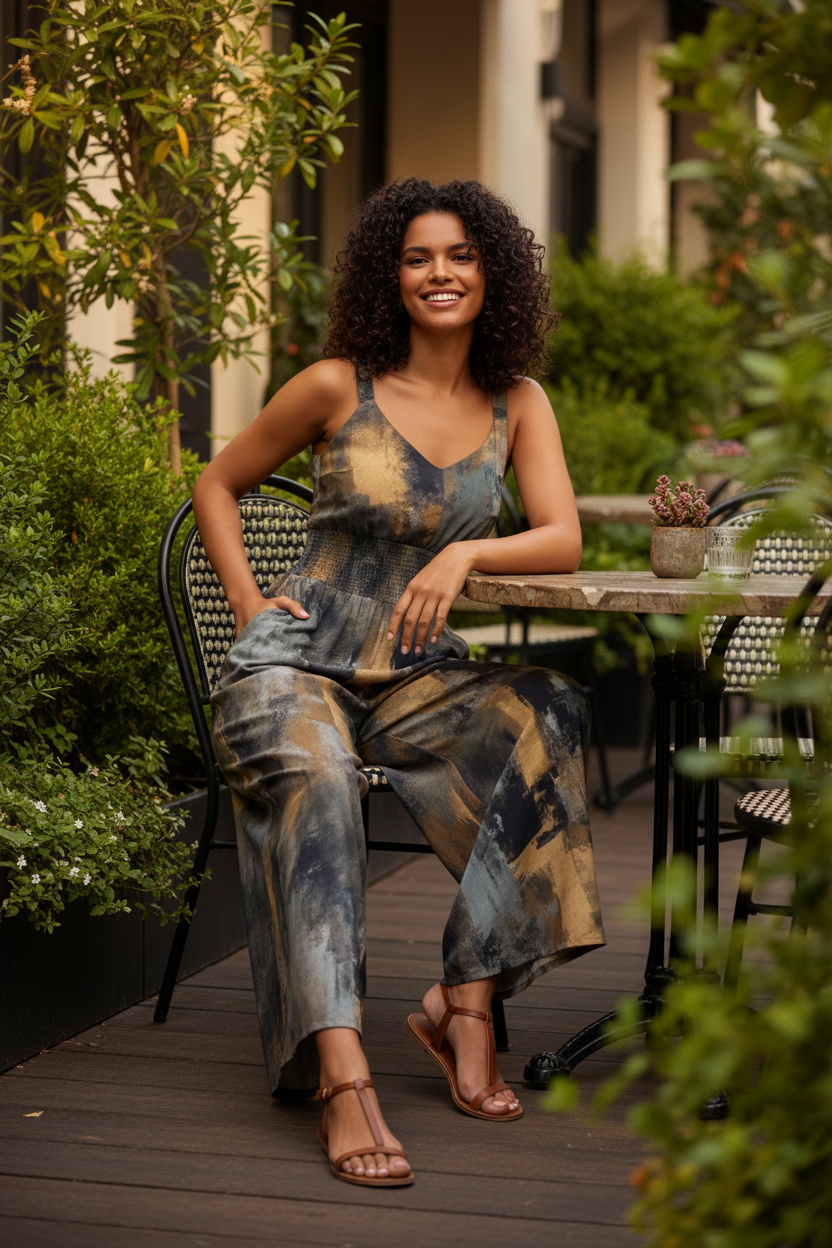 Stylish Wide-Leg Jumpsuit with Pockets and Adjustable Straps