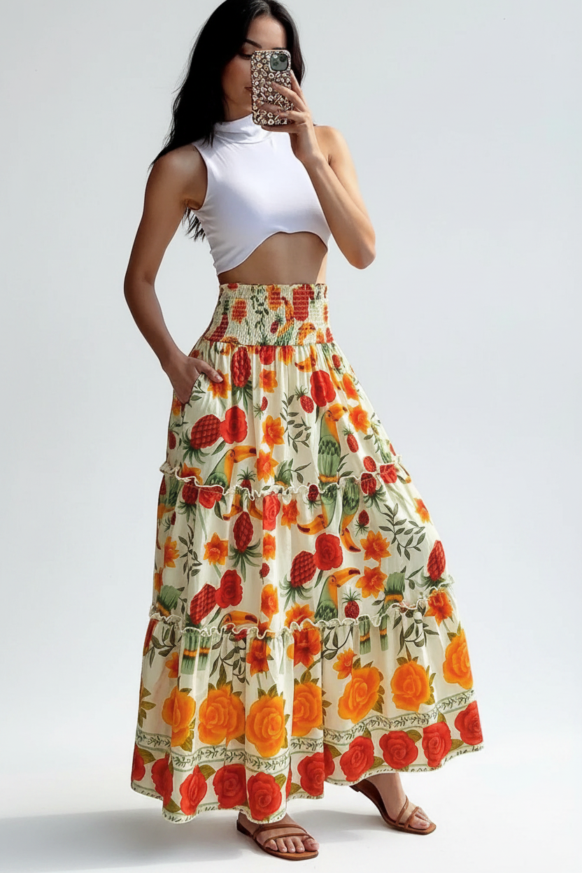 Multicolor Maxi Skirt Floral Print Viscose