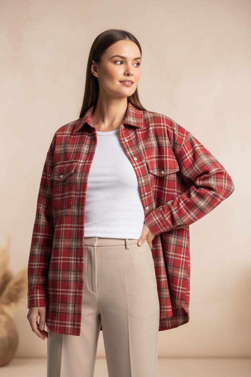 Stylish Relaxed Flannel Overshirt | Soft Fabric & Versatile Design