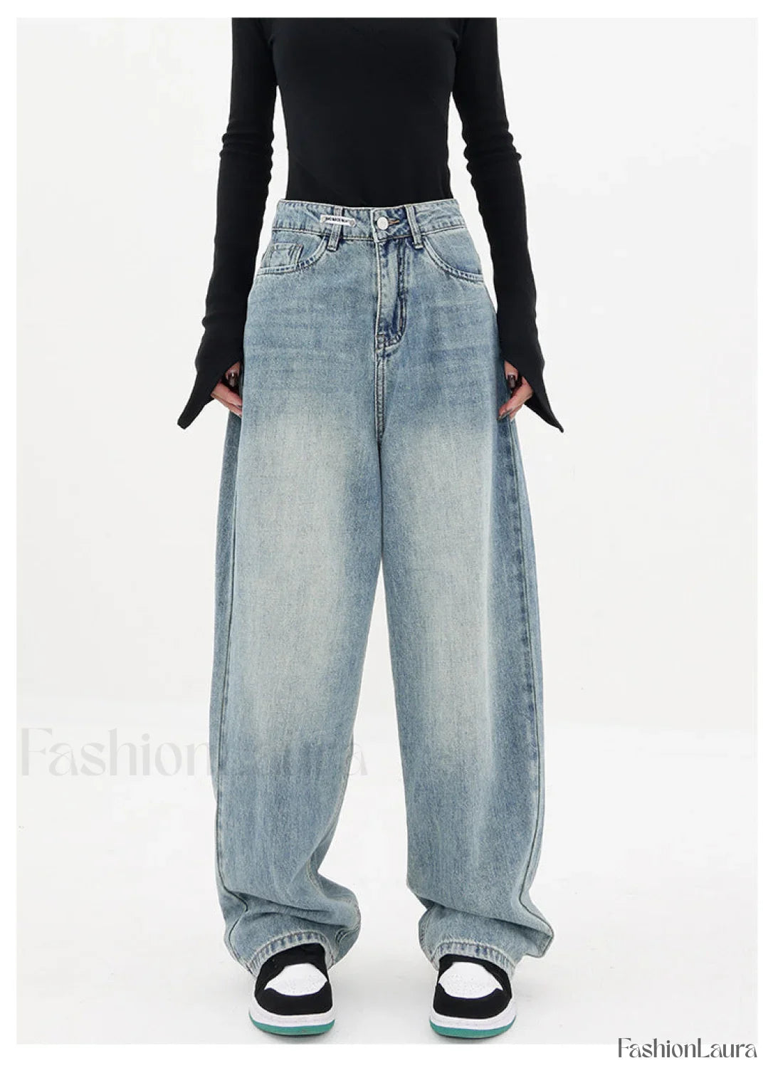 Light Blue Wash Trendy Baggy Boyfriend Jeans