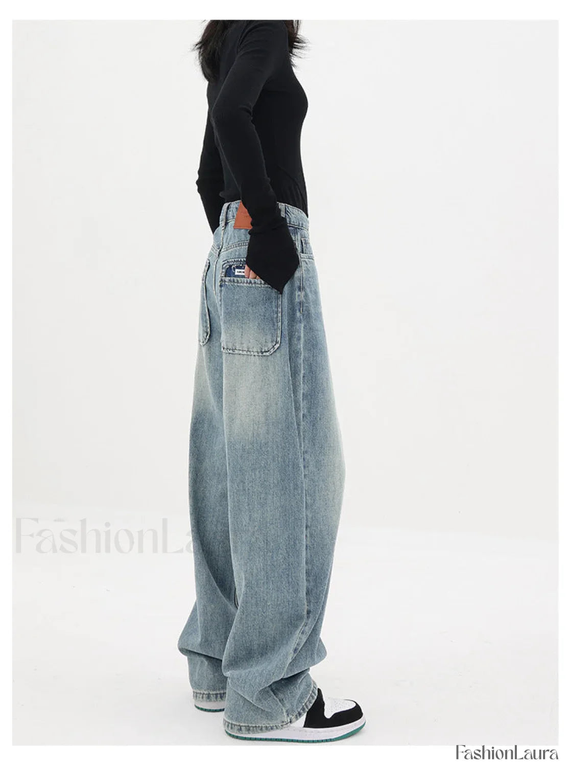 Light Blue Wash Trendy Baggy Boyfriend Jeans