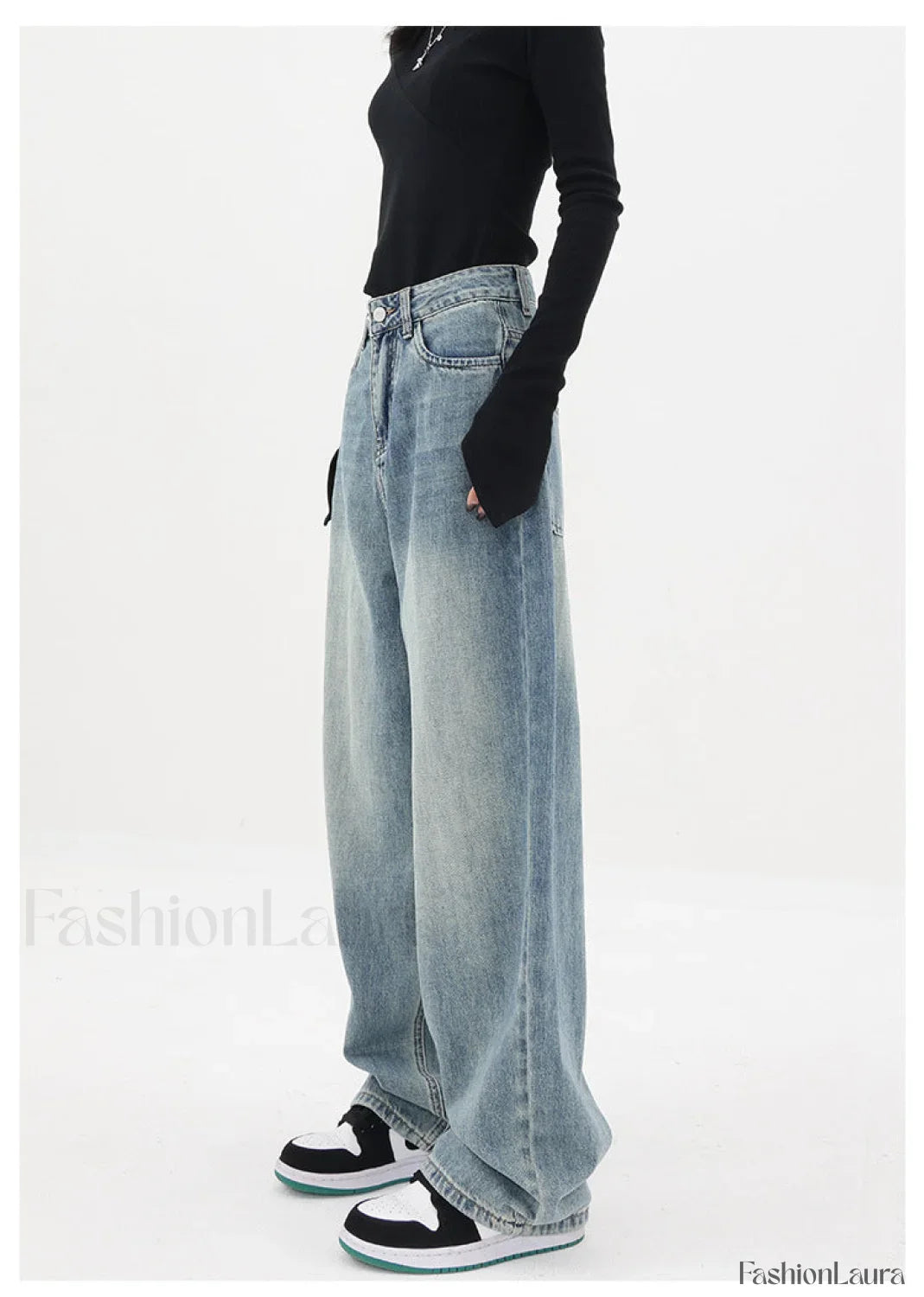 Light Blue Wash Trendy Baggy Boyfriend Jeans