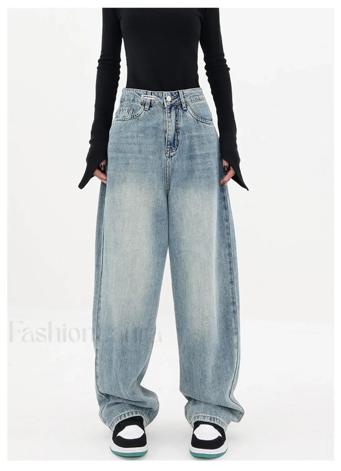 Light Blue Wash Trendy Baggy Boyfriend Jeans