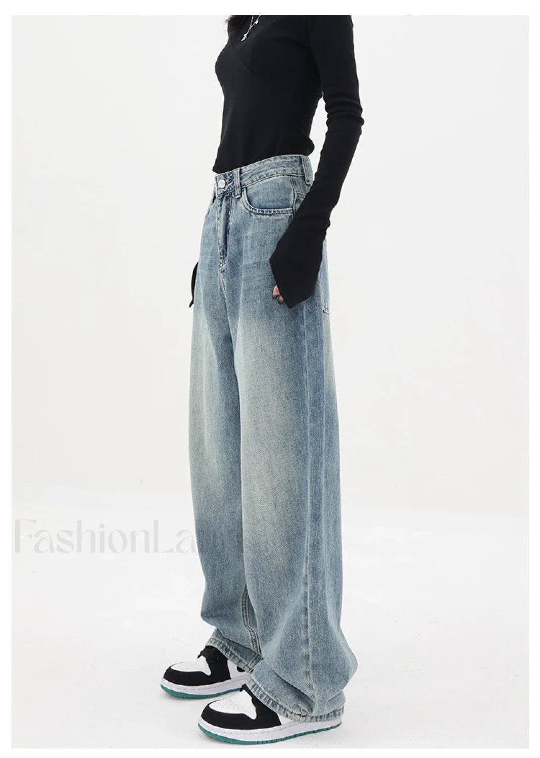 Light Blue Wash Trendy Baggy Boyfriend Jeans