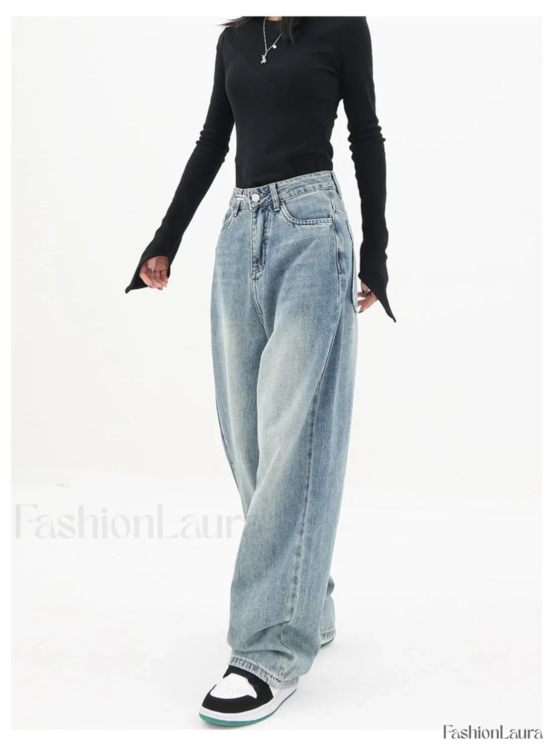 Light Blue Wash Trendy Baggy Boyfriend Jeans