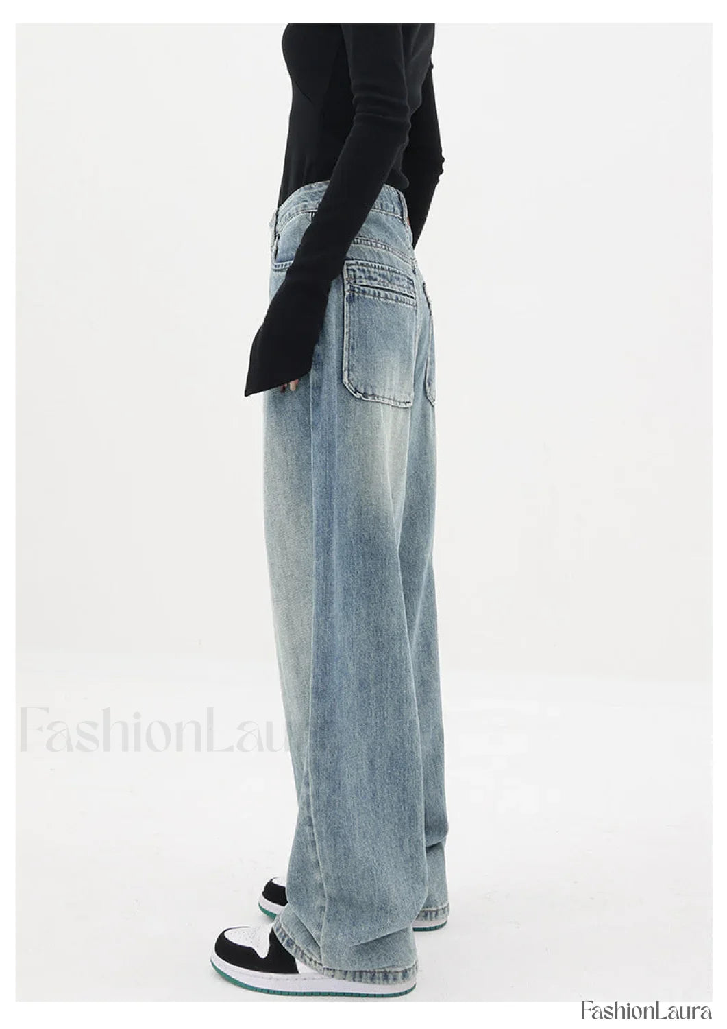 Light Blue Wash Trendy Baggy Boyfriend Jeans