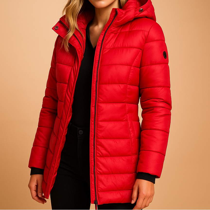 Hooded Zip Front Quilted Longline Puffer Jacket