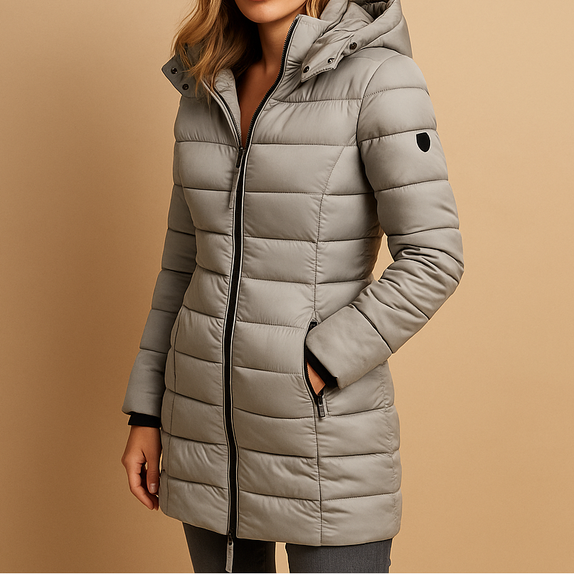 Hooded Zip Front Quilted Longline Puffer Jacket