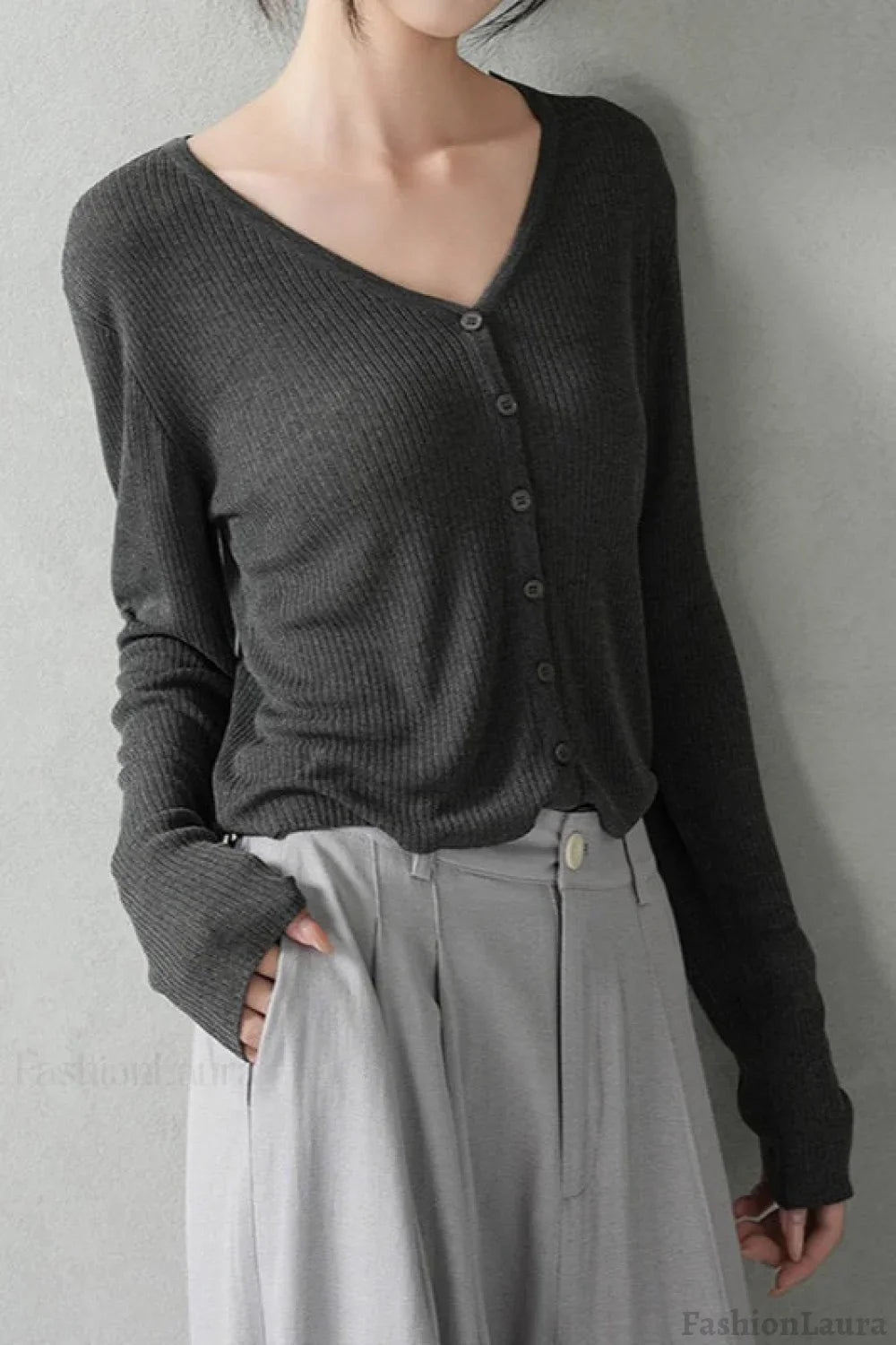 Lightweight Knit Cardigan Grey / One Size