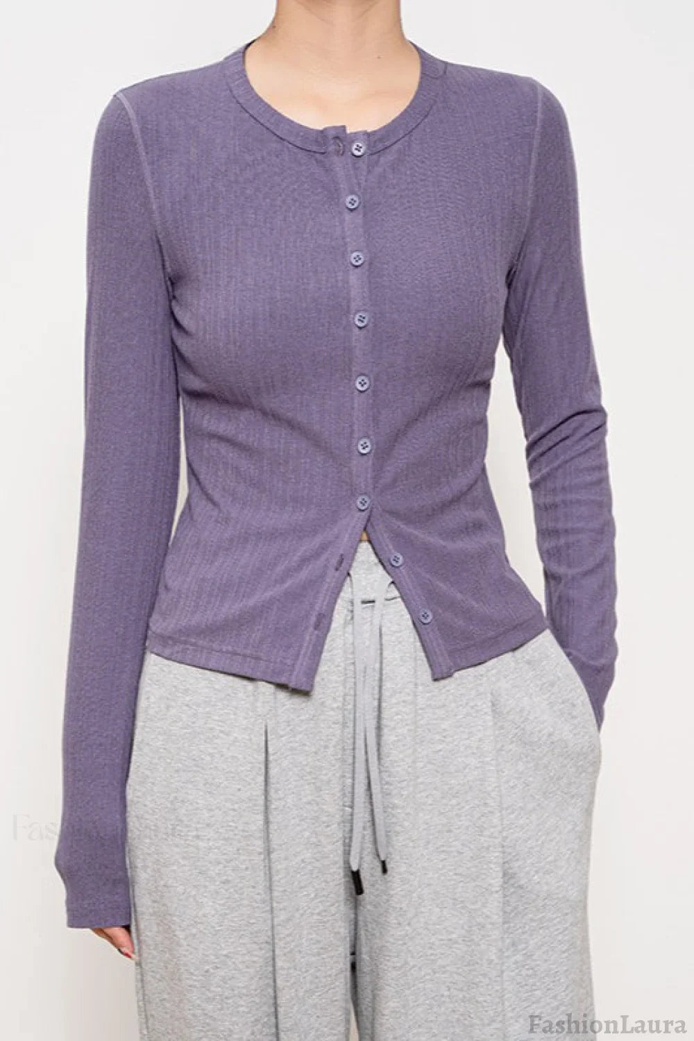 Lightweight Ribbed Cardigan Purple / S