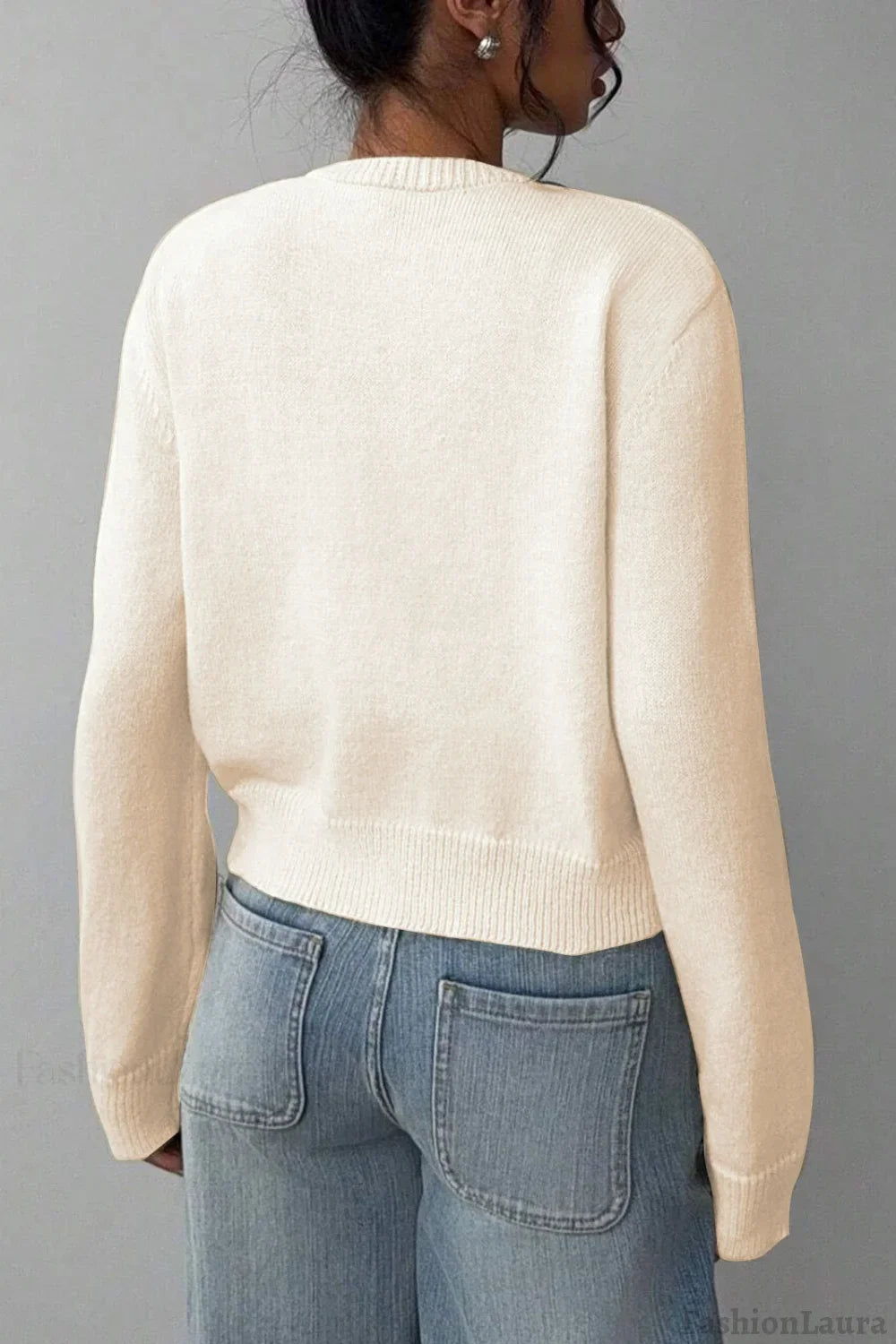 Lightweight Round Neck Button Cardigan S / Beige