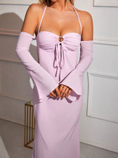 Off Shoulder Halter Chiffon Dress - View 6