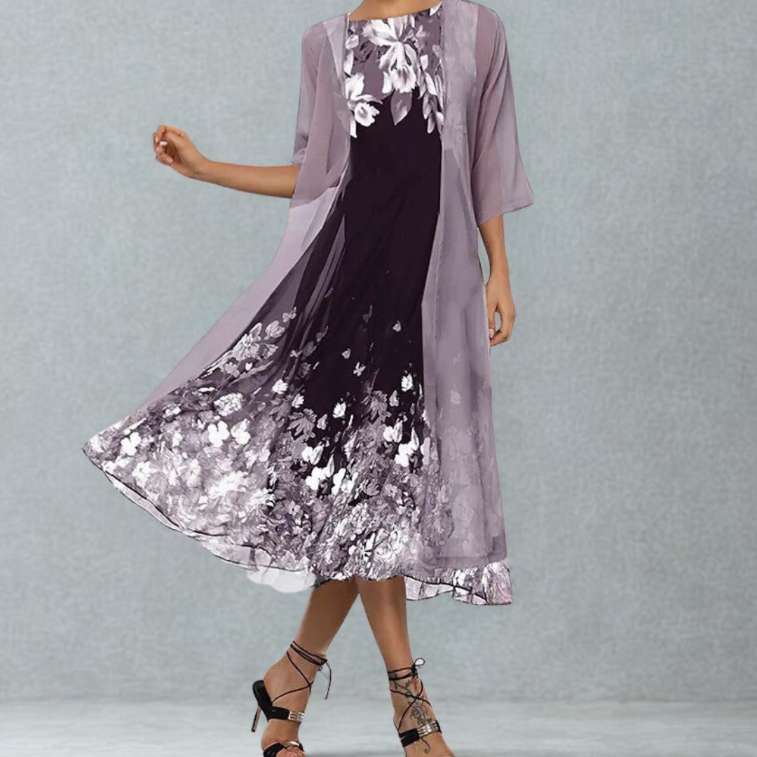 Floral Round Neck Half Sleeve Chiffon Two Piece Set