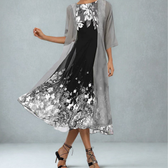Floral Round Neck Half Sleeve Chiffon Two Piece Set 2