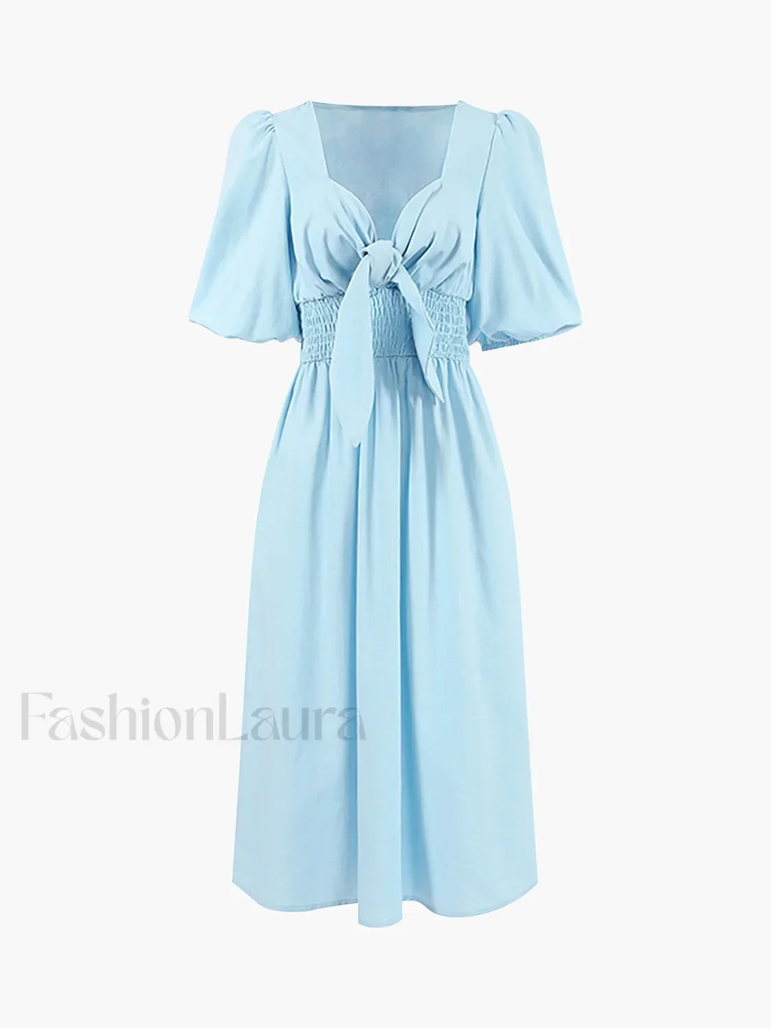 Linen Cotton Front Tie Midi Dress