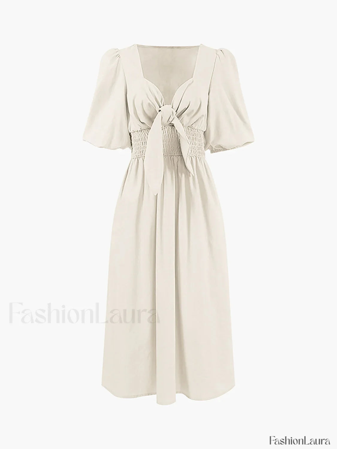 Linen Cotton Front Trendy Tie Midi Dress