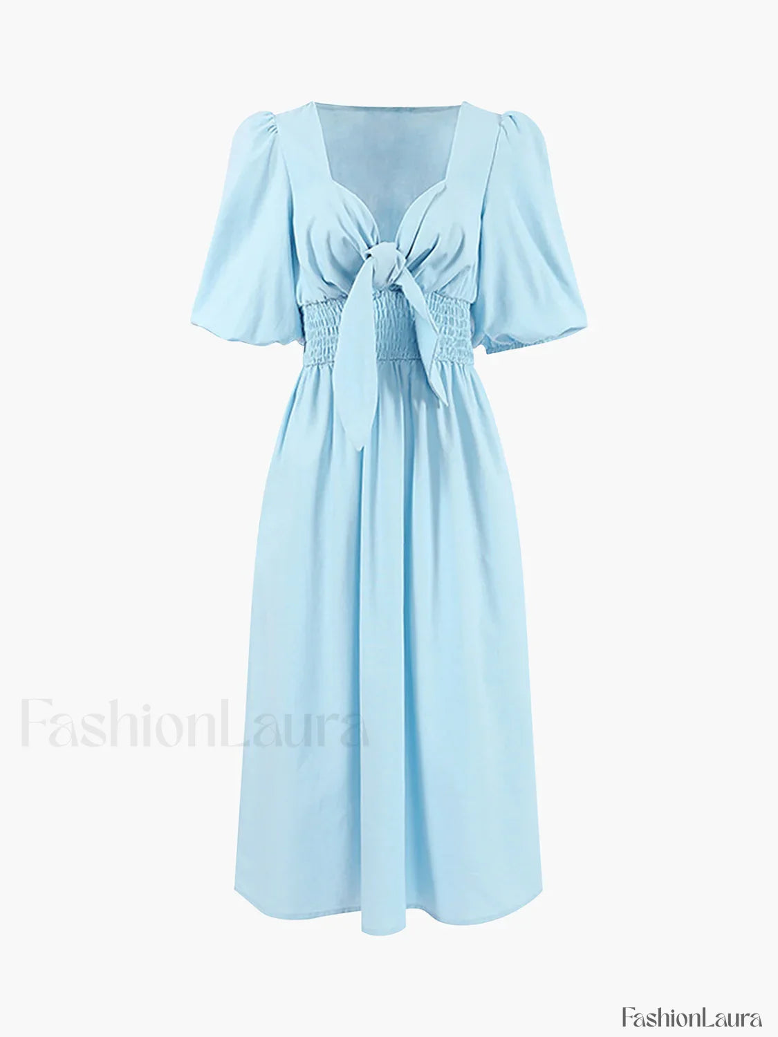 Linen Cotton Front Trendy Tie Midi Dress
