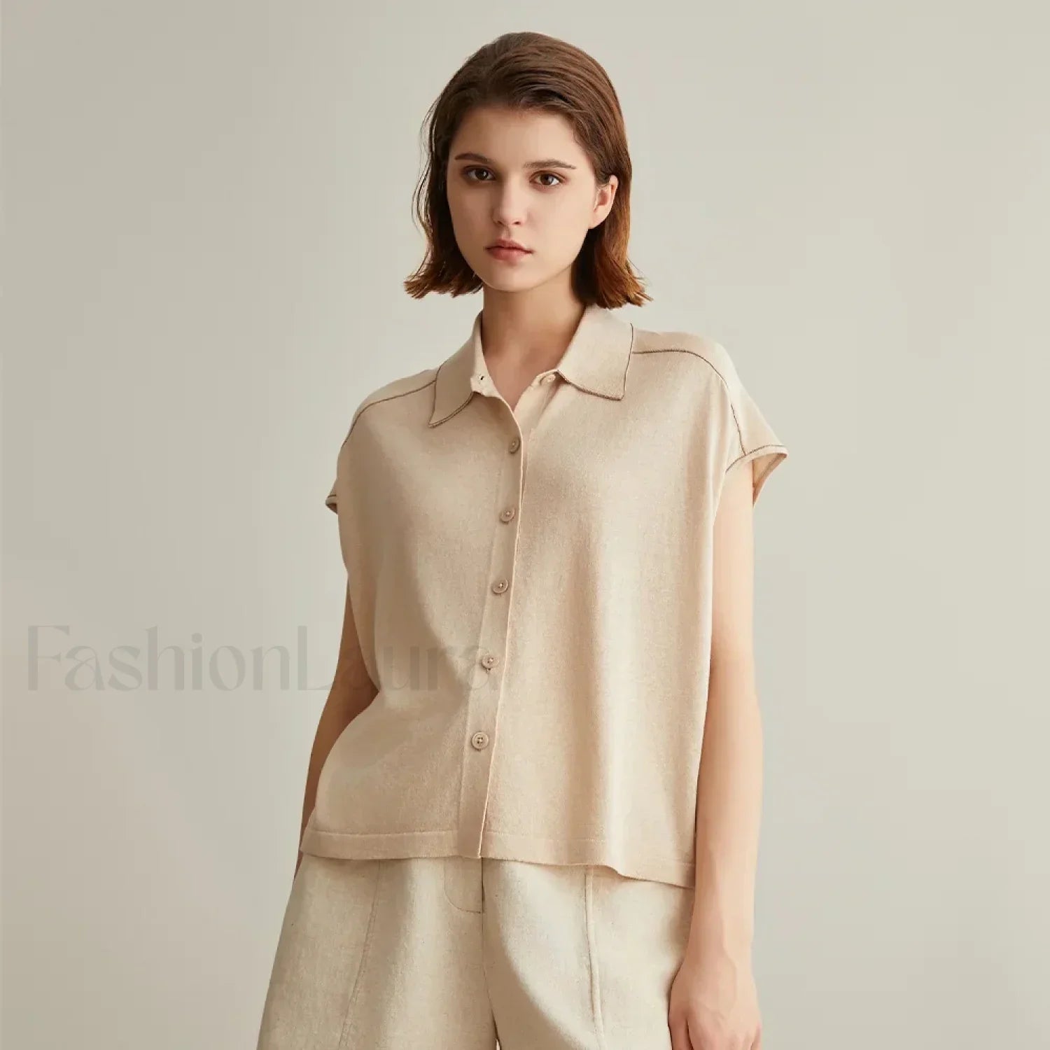 Linen Silk Polo Knitted Cardigan T-Shirt