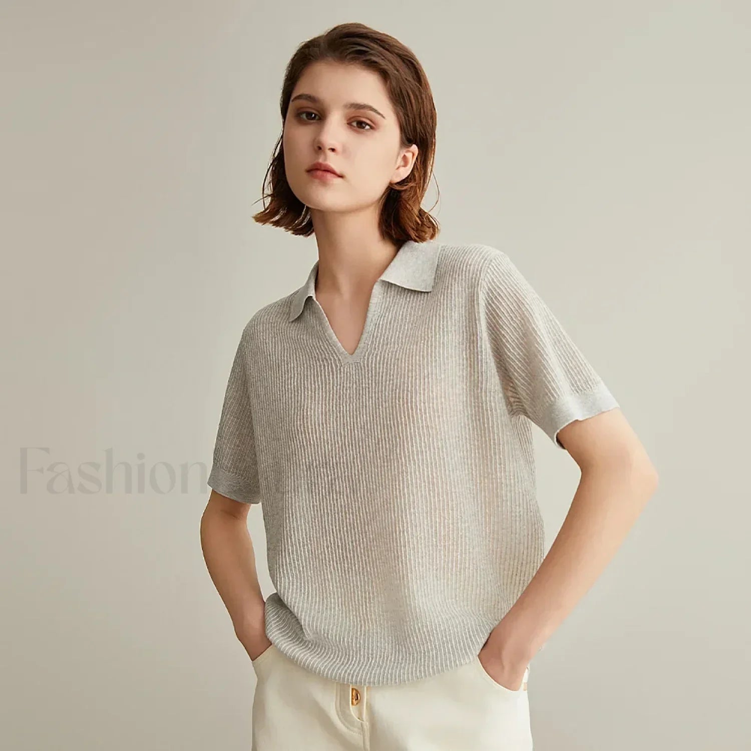 Linen Silk Polo Pullover Summer T-Shirt