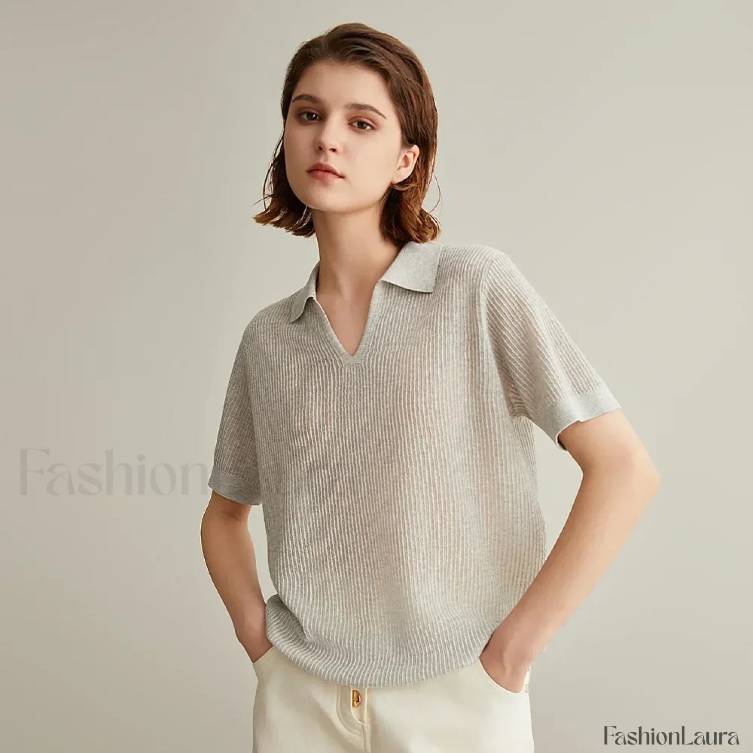 Linen Silk Polo Pullover Summer T-Shirt