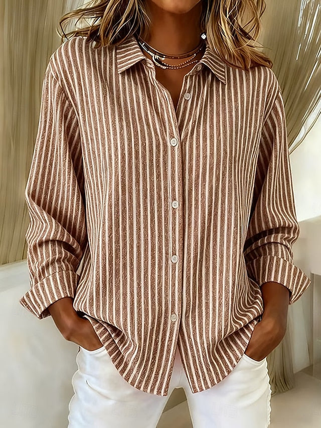 Collared Long Sleeve Striped Button Front Shirt