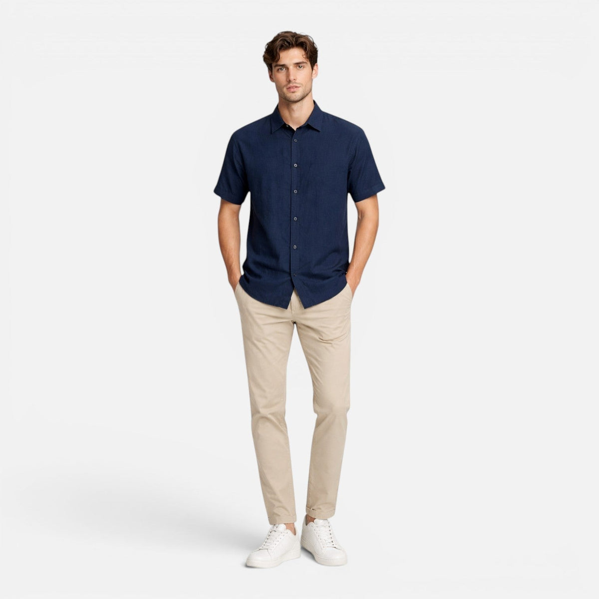 Men's Linen Short Sleeve Shirt Lightweight Breathable Button Up