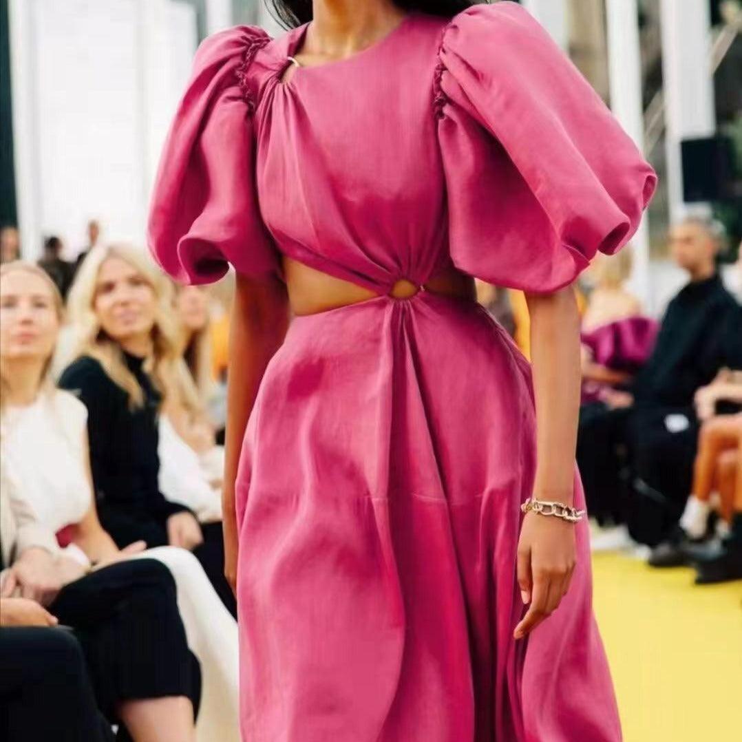 Lizette Lantern Sleeves Cut Out Solid Dress