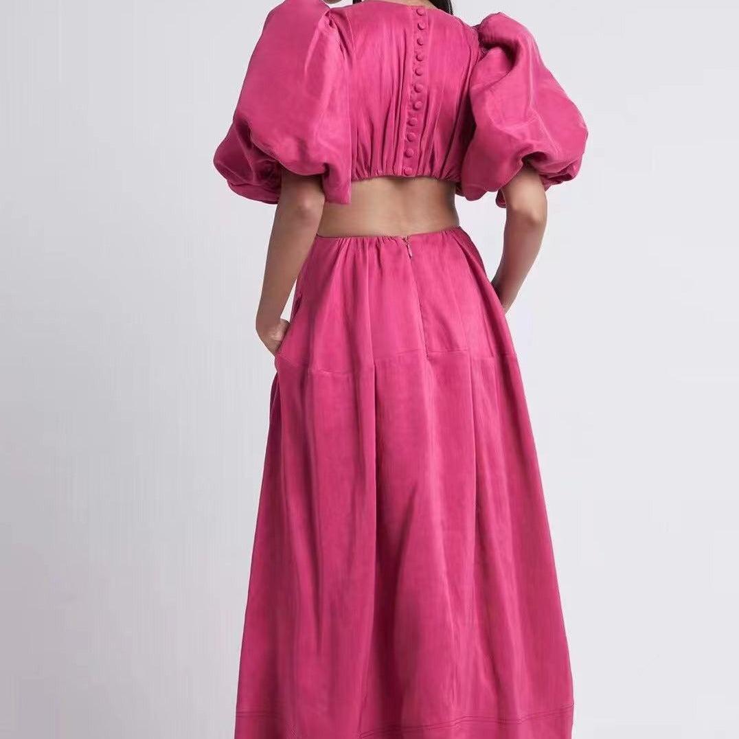 Lizette Lantern Sleeves Cut Out Solid Dress